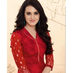 Red & Sandalwood Colour Printed Kurthi with Embroidered Plazzos