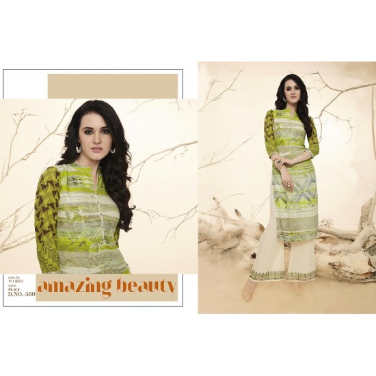 Light Green Colour Printed Kurthi with Embroidered Plazzos
