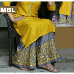 Yellow Colour Plain Kurthi with Embroidered Plazzos