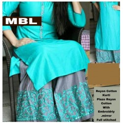 Green Colour Plain Kurthi with Embroidered Plazzos