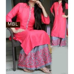 Solid Peach Colour Plain Kurthi with Embroidered Plazzos