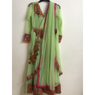 Green Colour Pure Rasal Soft Net Embroidery Ankle Length 3 Piece Anarkali Suit for Weddings