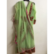 Green Colour Pure Rasal Soft Net Embroidery Ankle Length 3 Piece Anarkali Suit for Weddings