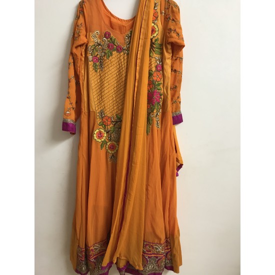 Orange Colour Pure Georgette Embroidery Full Length 3 Piece 3 Piece Anarkali Party Wear Suit