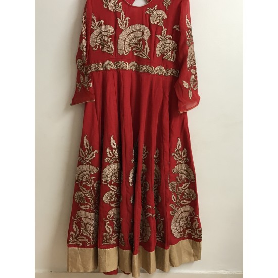 Red Colour Pure Georgette Gold Embroidery Full Length Anarkali Kurthi