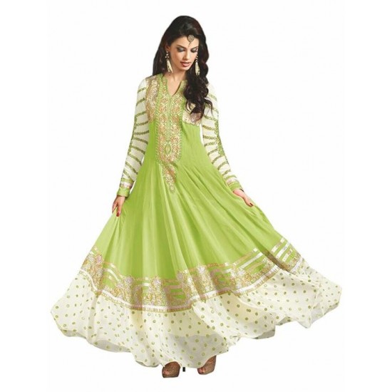 Light Green Colour Pure Georgette Embroidery Ankle Length 3 Piece Anarkali Suit for Weddings and Party Wear