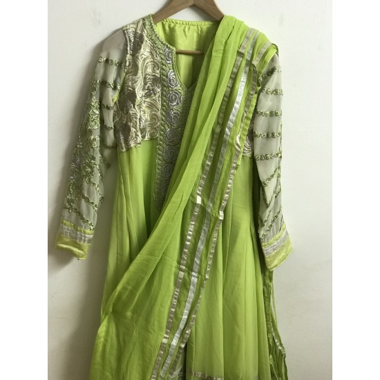 Light Green Colour Pure Georgette Embroidery Ankle Length 3 Piece Anarkali Suit for Weddings and Party Wear