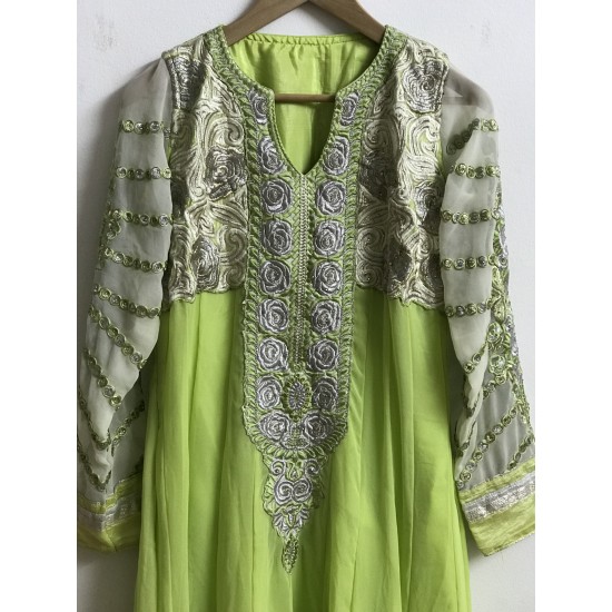 Light Green Colour Pure Georgette Embroidery Ankle Length 3 Piece Anarkali Suit for Weddings and Party Wear