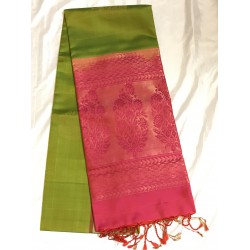  GREEN COLOUR KANCHI PATTU HAND LOOM BUTI SAREE