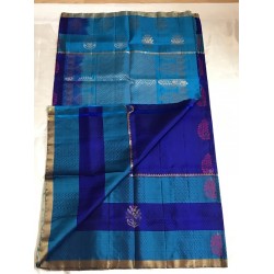 BLUE COLOUR KANCHI PATTU HAND LOOM  SAREE