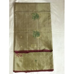SOLD CREAM  HANDWOVEN KANCHI PATTU BUTI SAREE