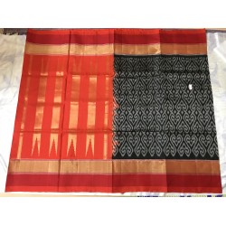 BLACK AND RED COMBO IKKAT DESIGN KANCHI PATTU  SAREE 
