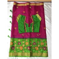 Pink and Green Combo Embroidered Organza Saree