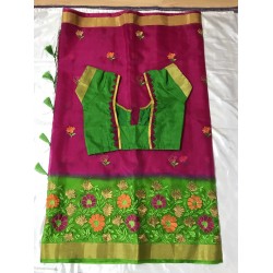 Pink and Green Combo Embroidered Organza Saree