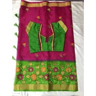 Pink and Green Combo Embroidered Organza Saree