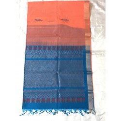 PEACH AND BLUE COMBO SILK COTTON (SICO) SAREE 