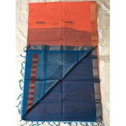 PEACH AND BLUE COMBO SILK COTTON (SICO) SAREE 