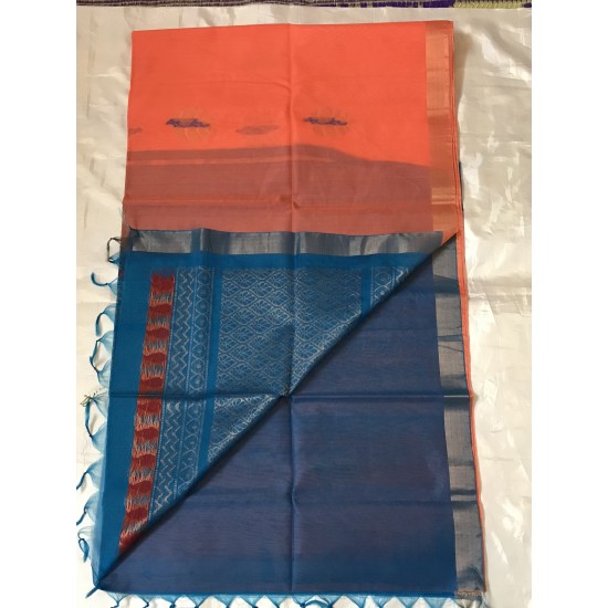 PEACH AND BLUE COMBO SILK COTTON (SICO) SAREE 