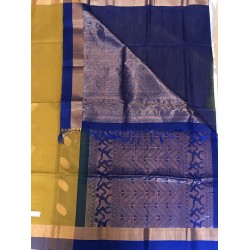 MUSTARD YELLOW  AND ROYAL BLUE COMBO SILK COTTON (SICO) SAREE 