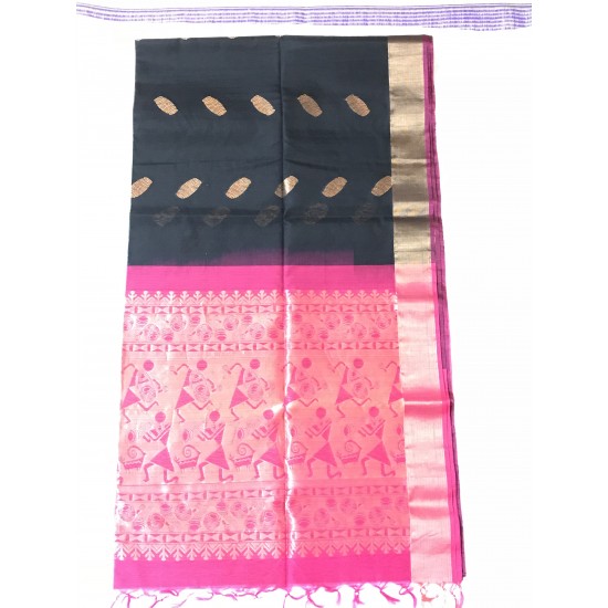 BLACK AND PICK  COMBO SILK COTTON (SICO) SAREE 
