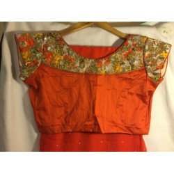 Orange  Pure Georgette Saree with Desingner Blouse
