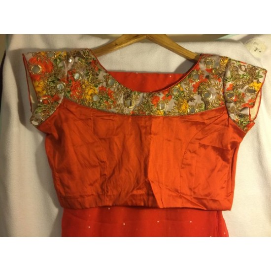 Orange  Pure Georgette Saree with Desingner Blouse