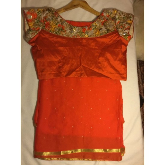 Orange  Pure Georgette Saree with Desingner Blouse